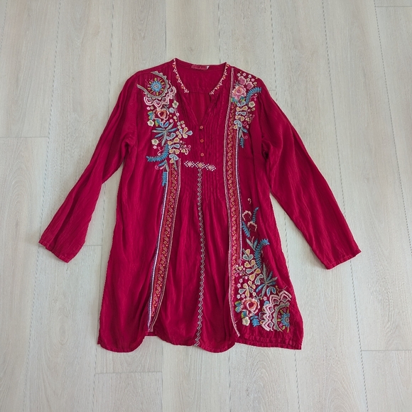 Johnny Was Red Festival Embroidered Tunic - Picture 2 of 6
